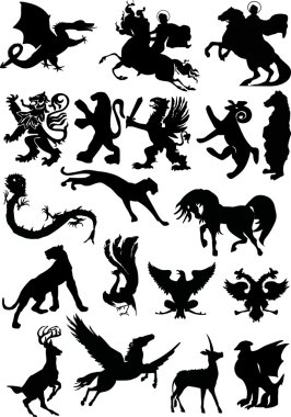 set of isolated heraldic animals clipart