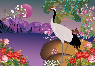 crane in spring landscape clipart