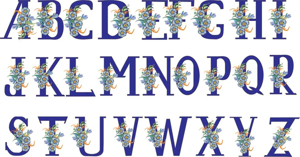 Mavi çiçekli alfabe — Stok Vektör