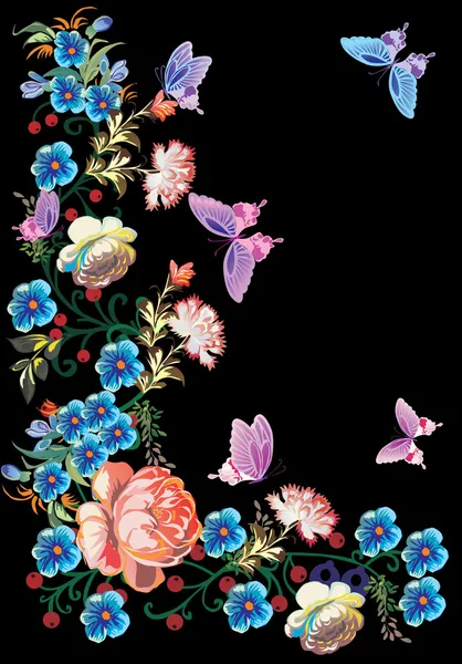 Esquina de flores azul y rosa — Vector de stock