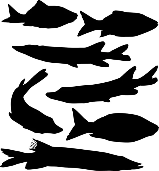 Șapte siluete de pește — Vector de stoc