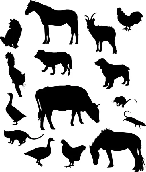 Çiftlik hayvanları siluetleri kümesi — Stok Vektör