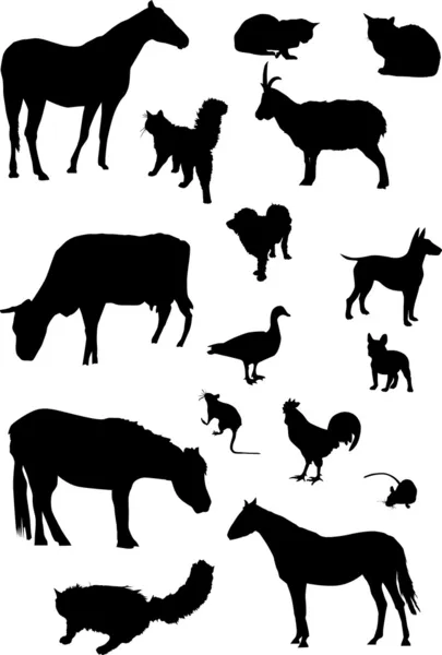 Koleksi siluet hewan pertanian - Stok Vektor