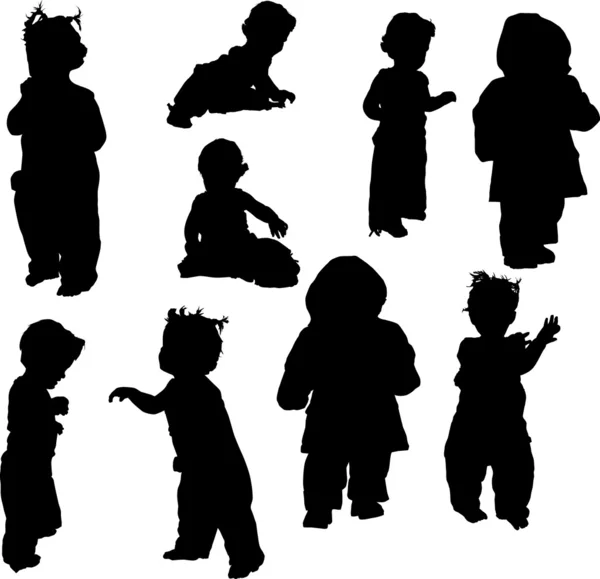 Nine baby silhouettes — Stock Vector