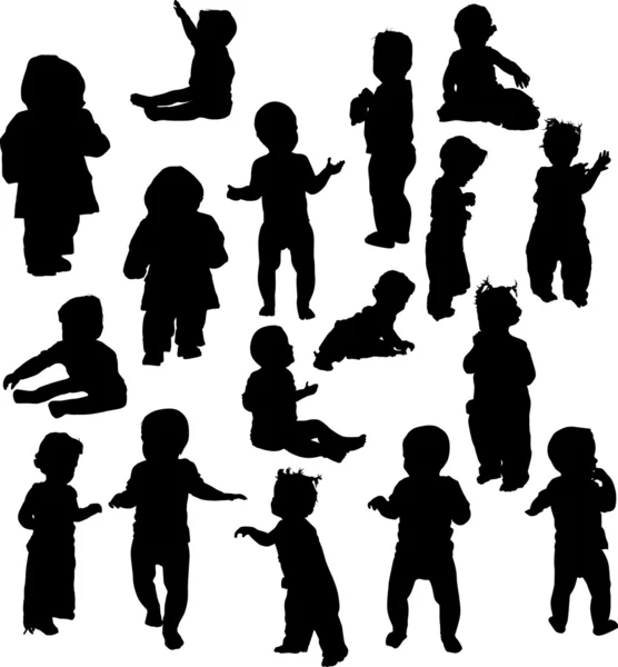 Diciassette sagome di bambino — Vettoriale Stock