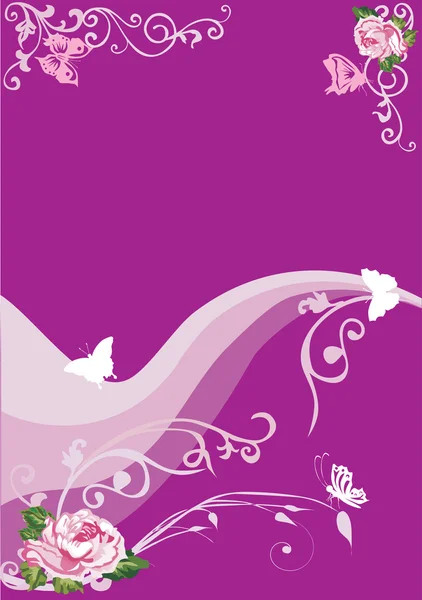 Mariposas y rosas sobre púrpura — Archivo Imágenes Vectoriales