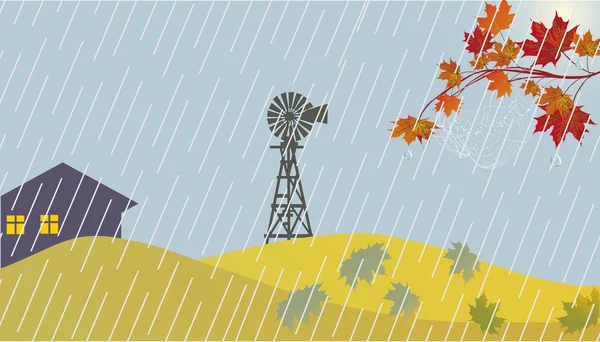 Herbstlandschaft mit Regen — Stockvektor