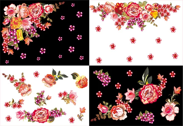 Cuatro adornos de rosas rojas — Archivo Imágenes Vectoriales