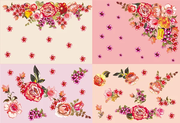 Τέσσερα κόκκινα και ροζ λουλούδι διακοσμήσεις — Διανυσματικό Αρχείο