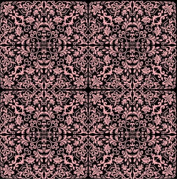 Pink plant square pattern on black — Stock Vector