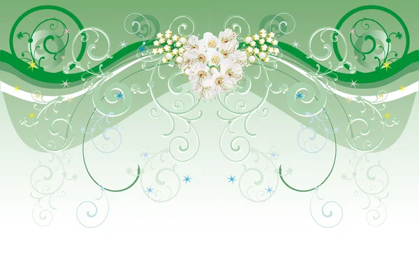 Fundo verde com flores brancas — Vetor de Stock