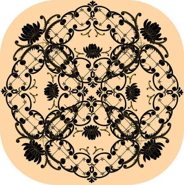Motif carré floral noir sur beige — Image vectorielle
