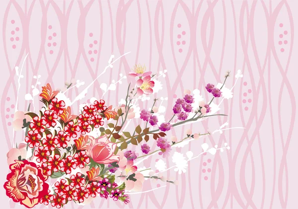 Ramo de flores rosa y rojo — Vector de stock