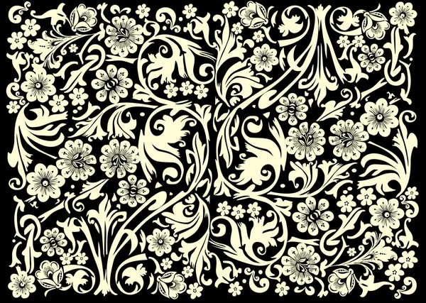 Ornement de fleurs jaune clair sur noir — Image vectorielle