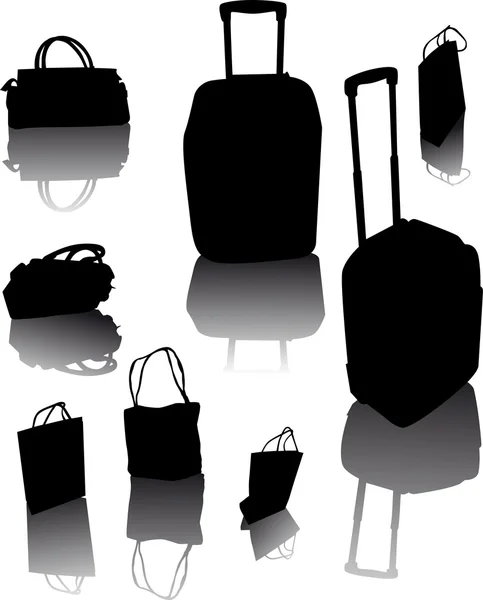 Tas tangan dan koper dengan refleksi - Stok Vektor