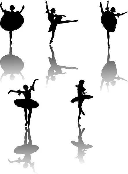 Cinque ballerini con riflessi — Vettoriale Stock