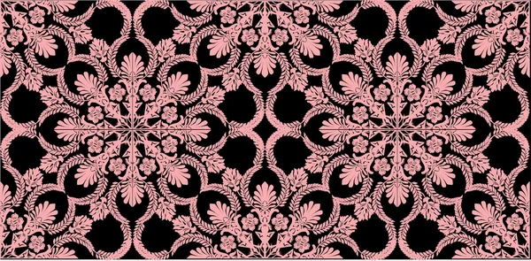 Rosa Farbe florales Muster auf schwarz — Stockvektor