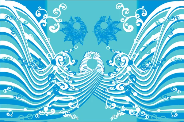Fond bleu et blanc avec des oiseaux — Image vectorielle