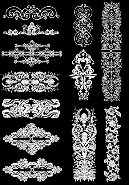 Conjunto de bandas blancas decoradas en negro — Vector de stock