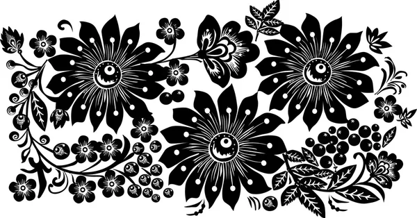 Tre stora svarta på vita blommor design — Stock vektor
