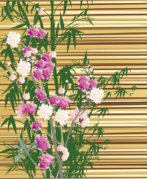 黄色の竹の背景に花 — ストックベクタ