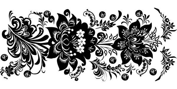 Striscia orizzontale nera con due fiori — Vettoriale Stock