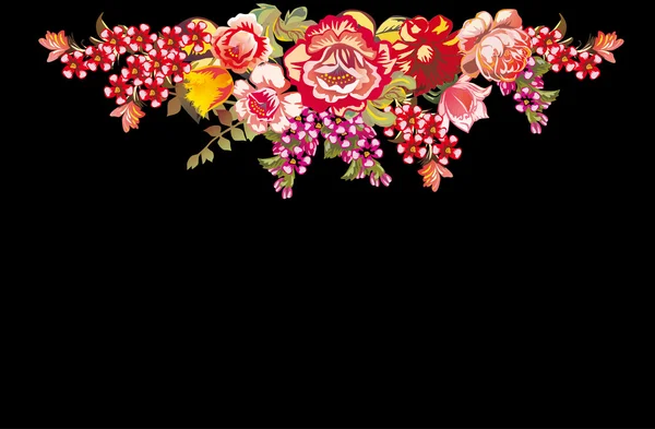 Diseño con flores rojas diferentes en negro — Vector de stock