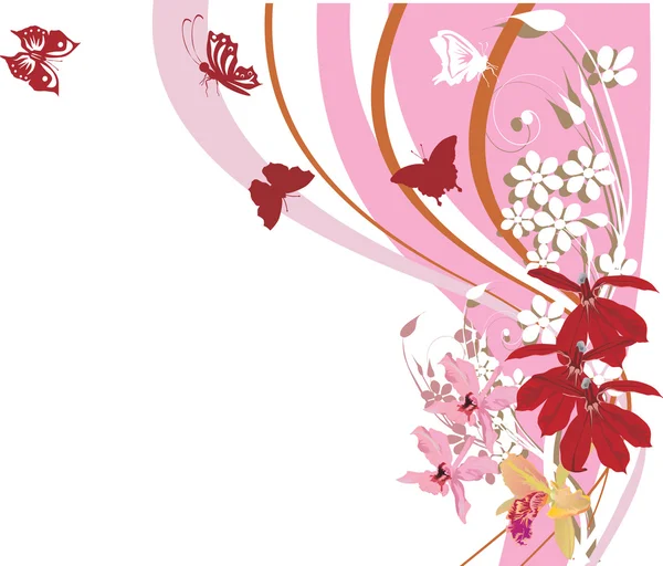 Růžové a bílé motýlů na květiny — Stockový vektor