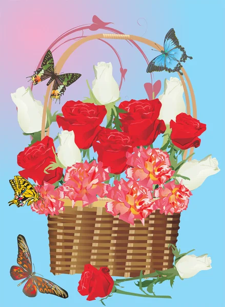 Mangueras en cesta y mariposas — Archivo Imágenes Vectoriales