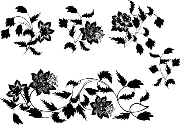 Laub-Elemente mit großen Blüten — Stockvektor