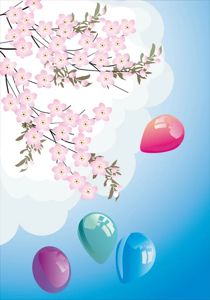 Spring tree branch and balloons — Stock Vector