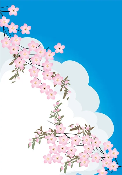 Pink flower branches on sky background — Stock Vector