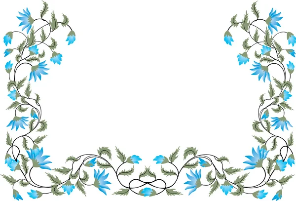Cornice a mezzo fiore blu e verde — Vettoriale Stock