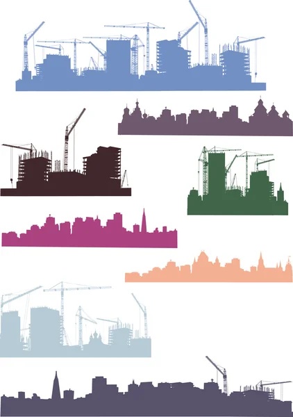 Grand ensemble de silhouettes de villes — Image vectorielle