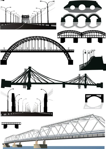 Set of bridge silhouettes — Stock Vector