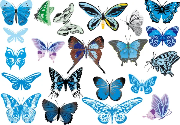 21 blå fjärilar — Stock vektor