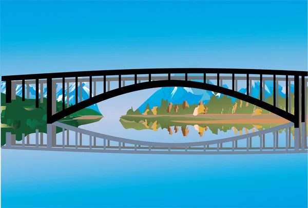 Ponte fluvial com reflexão — Vetor de Stock