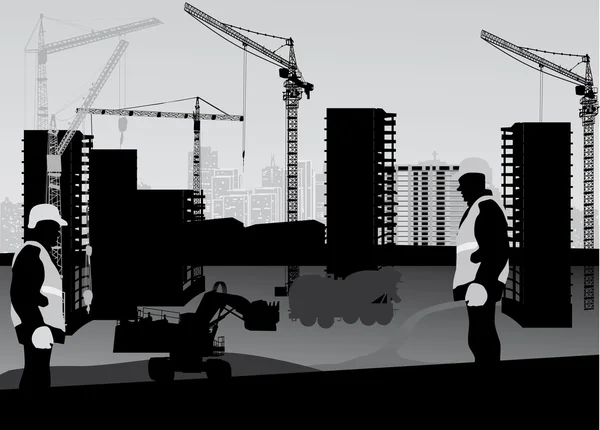 stock vector two workers near buildings