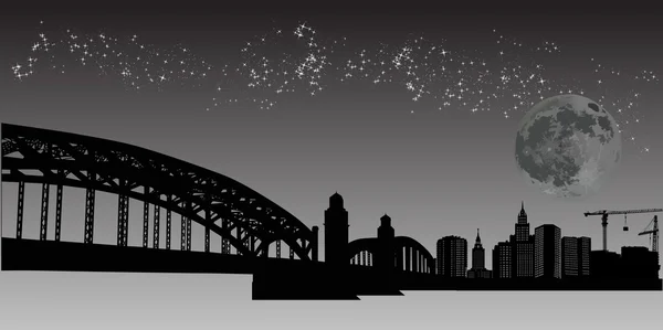 Мост в cuty ночью иллюстрации — стоковый вектор