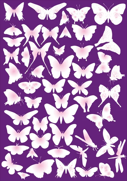 Collezione silhouette farfalla rosa — Vettoriale Stock
