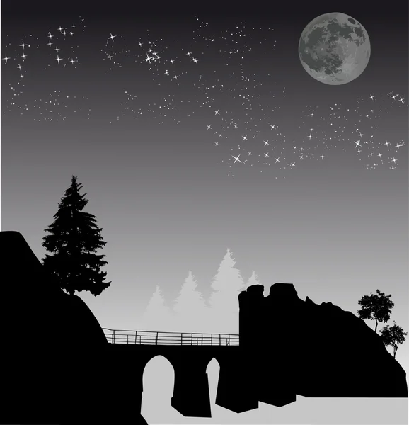 Vieux pont sous pleine lune — Image vectorielle