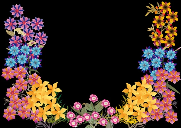 Petites fleurs demi-cadre isolé sur noir — Image vectorielle