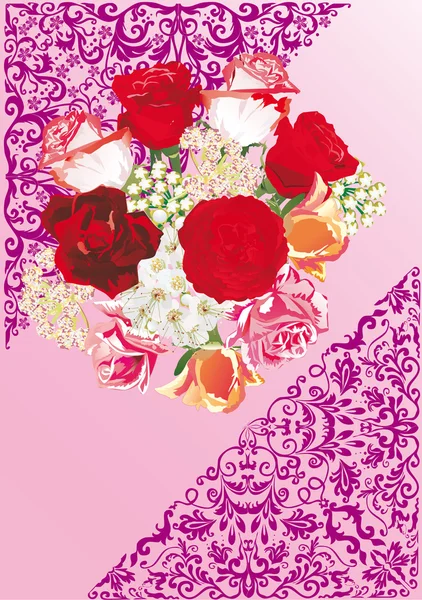 Rosas rojas sobre fondo rosa — Archivo Imágenes Vectoriales