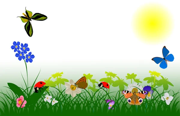 花と太陽の下で昆虫 — ストックベクタ