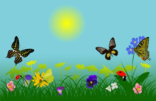 Wiosną owady i kwiaty — Wektor stockowy