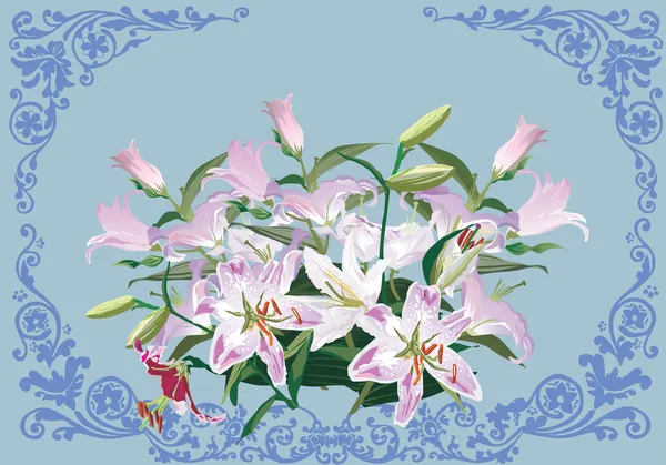 Light lily bouquet in frame — Stock Vector