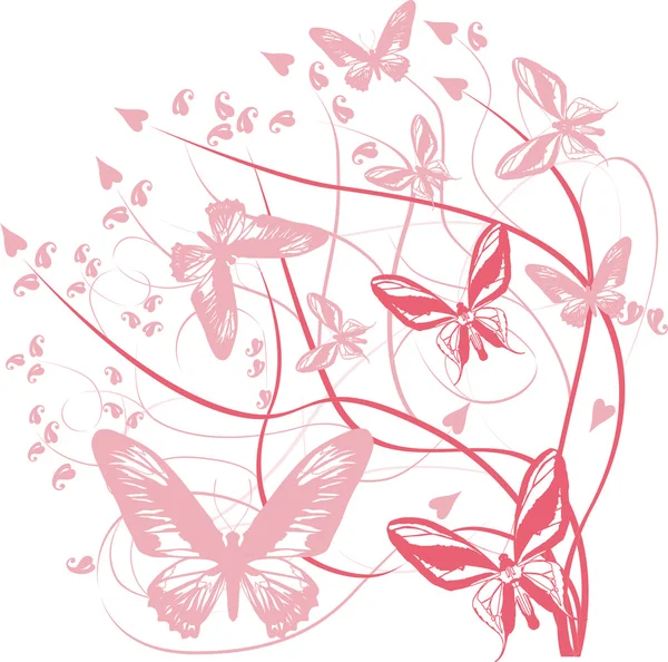 Pink curls and butterflies — Stock Vector