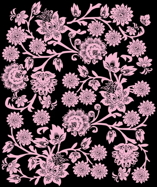 Zwarte achtergrond amd roze bloemen — Stockvector
