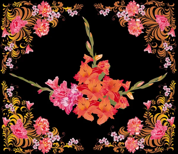 Fleurs de gladiole rouge dans un cadre rose — Image vectorielle