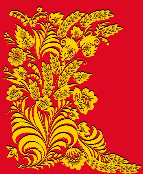 Złota kwiatowy wzór na czerwono — Wektor stockowy